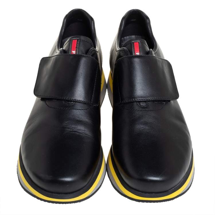 Pre Owned Prada Sport Black Leather Velcro Strap Low Top Sneakers Size 41.5