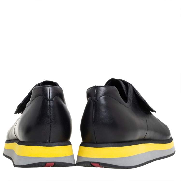 Pre Owned Prada Sport Black Leather Velcro Strap Low Top Sneakers Size 41.5