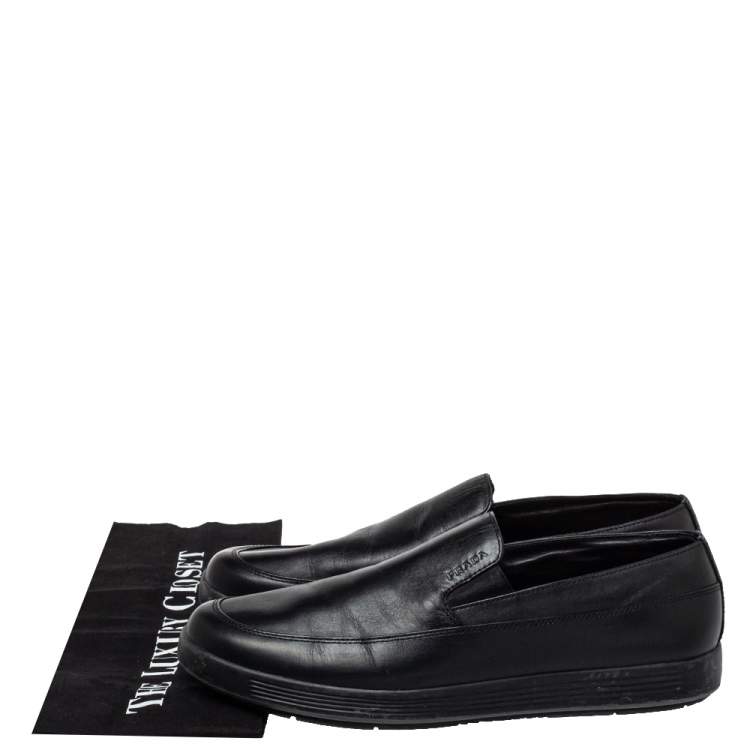 Pre Owned Prada Sport Black Leather Slip On Loafers Size 40