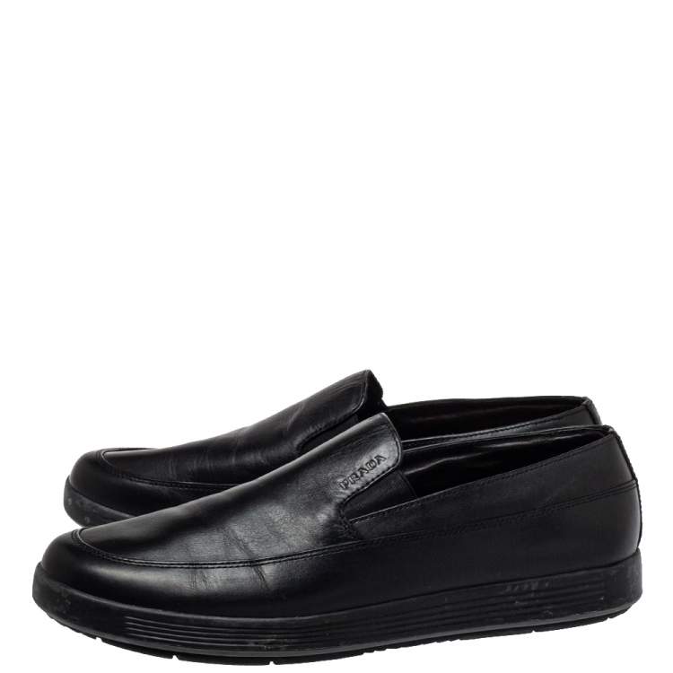 Pre Owned Prada Sport Black Leather Slip On Loafers Size 40