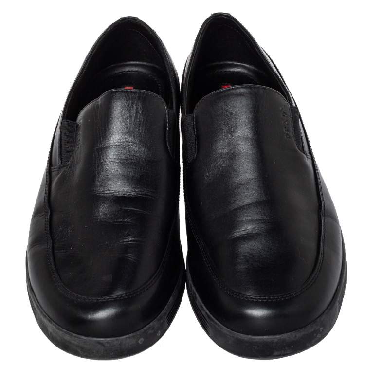 Pre Owned Prada Sport Black Leather Slip On Loafers Size 40