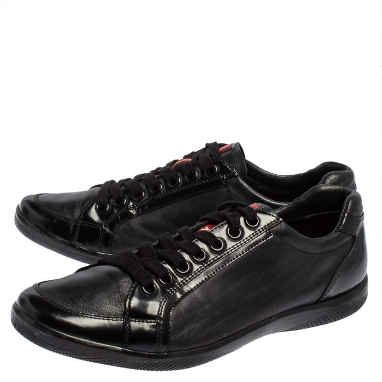 Pre Owned Prada Sport Black Leather And Patent Lace Up Sneakers Size 41