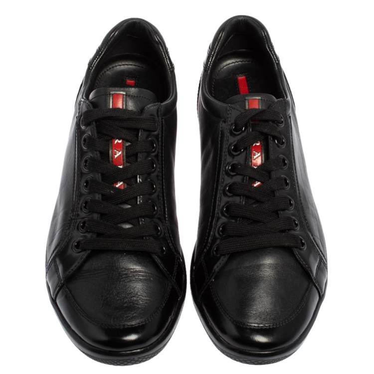 Pre Owned Prada Sport Black Leather And Patent Lace Up Sneakers Size 41
