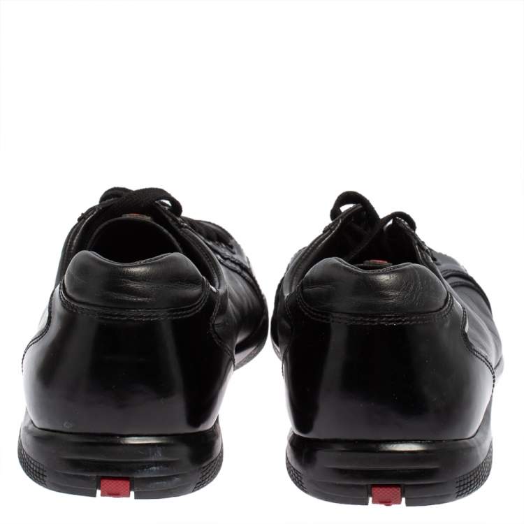 Pre Owned Prada Sport Black Leather And Patent Lace Up Sneakers Size 41