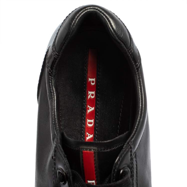 Pre Owned Prada Sport Black Leather And Patent Lace Up Sneakers Size 41