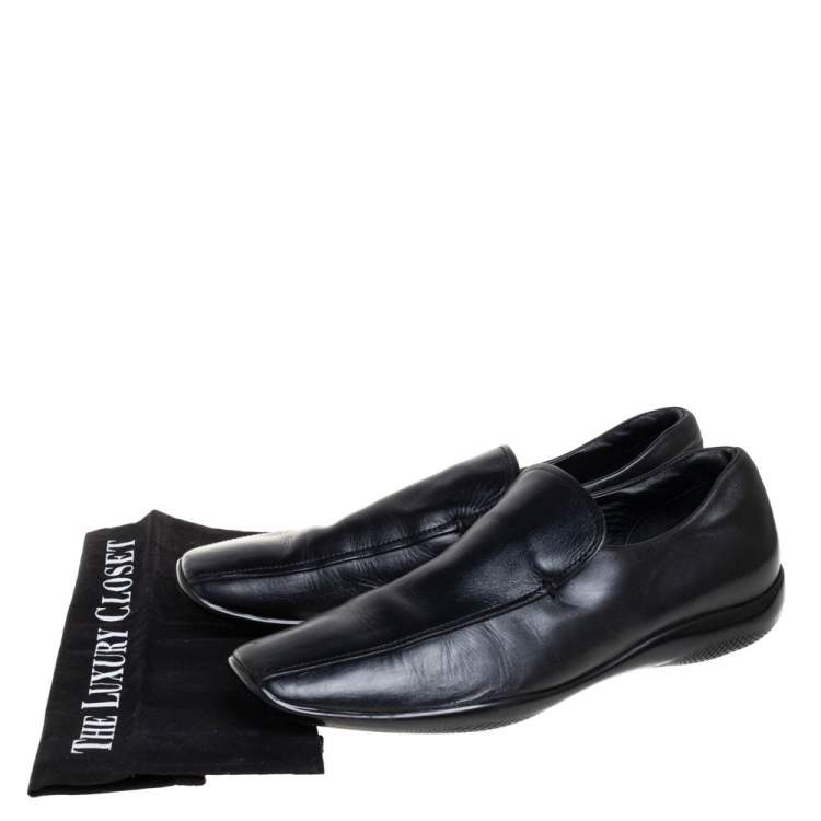 Pre Owned Prada Sports Black Leather Slip On Loafers Size 43