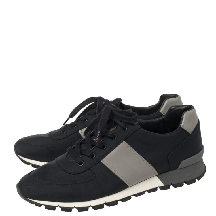 Pre Owned Prada Sport Navy Blue Match Race Fabric and Leather Low Top Sneakers Size 43