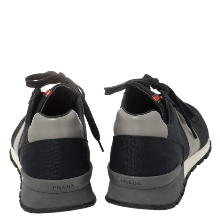 Pre Owned Prada Sport Navy Blue Match Race Fabric and Leather Low Top Sneakers Size 43