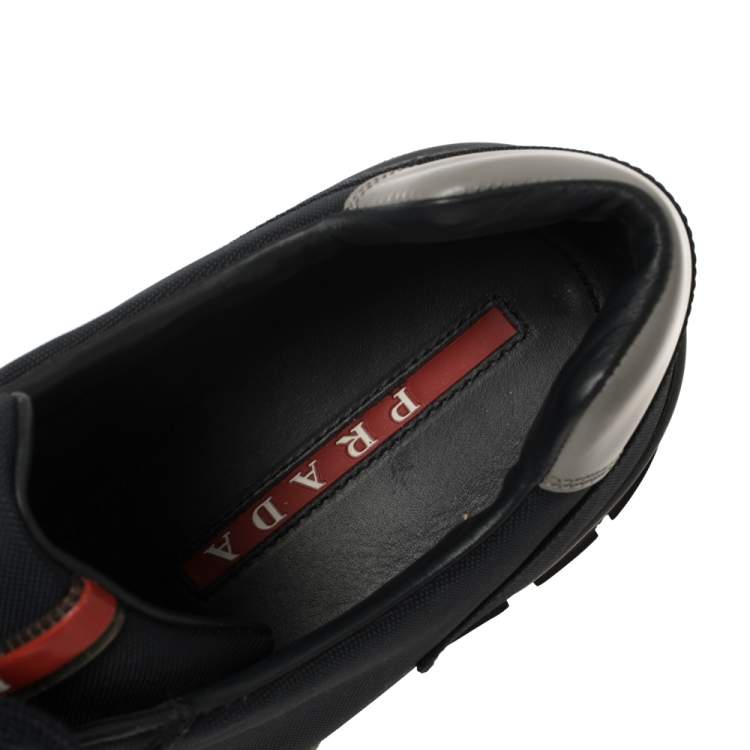 Pre Owned Prada Sport Navy Blue Match Race Fabric and Leather Low Top Sneakers Size 43