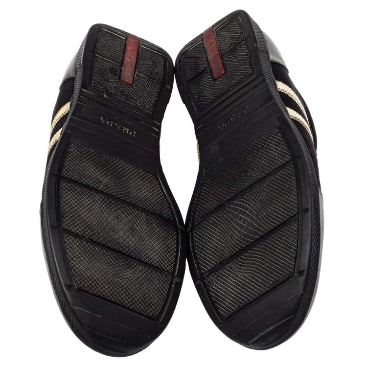 Pre Owned Prada Sport Black/Silver Nylon And Leather Low Top Sneakers Size 42