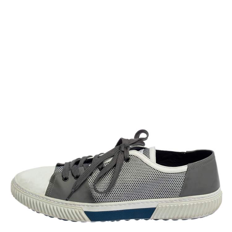 مملوكة مسبقًا Prada Sport White/Grey Nylon Knit And Rubber Lace Up Sneakers Size 45.5
