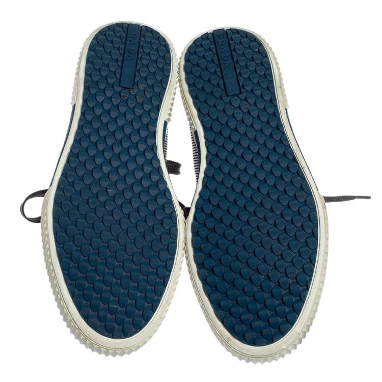 مملوكة مسبقًا Prada Sport White/Grey Nylon Knit And Rubber Lace Up Sneakers Size 45.5