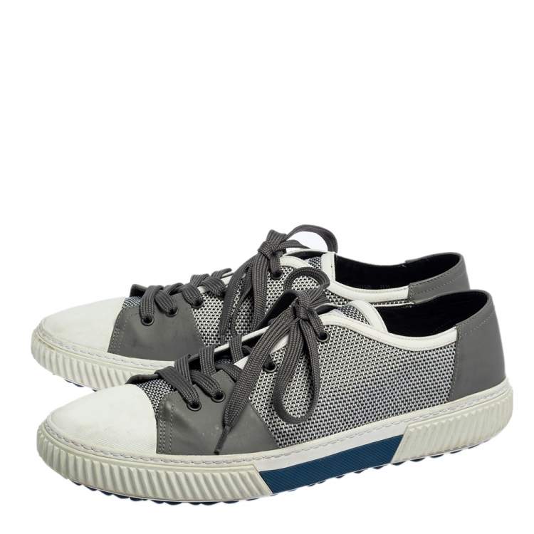 مملوكة مسبقًا Prada Sport White/Grey Nylon Knit And Rubber Lace Up Sneakers Size 45.5