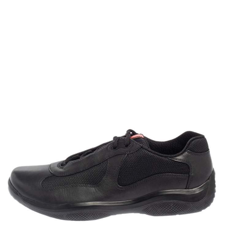 Pre Owned Prada Sport Black Leather And Mesh Lace Up Sneakers Size 43.5