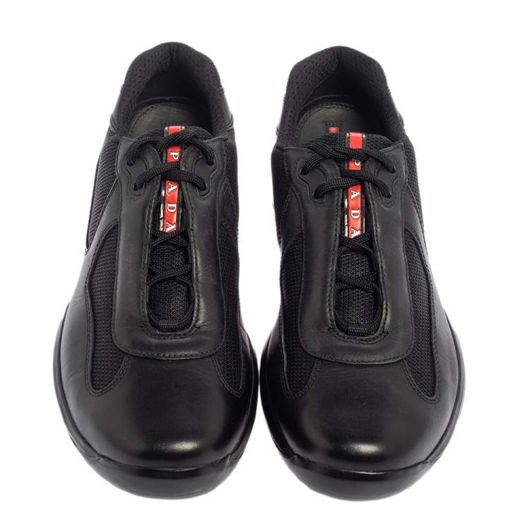 Pre Owned Prada Sport Black Leather And Mesh Lace Up Sneakers Size 43.5