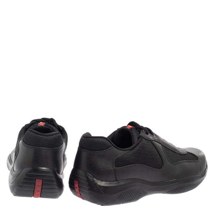 Pre Owned Prada Sport Black Leather And Mesh Lace Up Sneakers Size 43.5