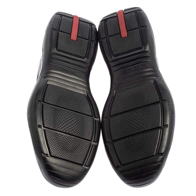 Pre Owned Prada Sport Black Leather And Mesh Lace Up Sneakers Size 43.5