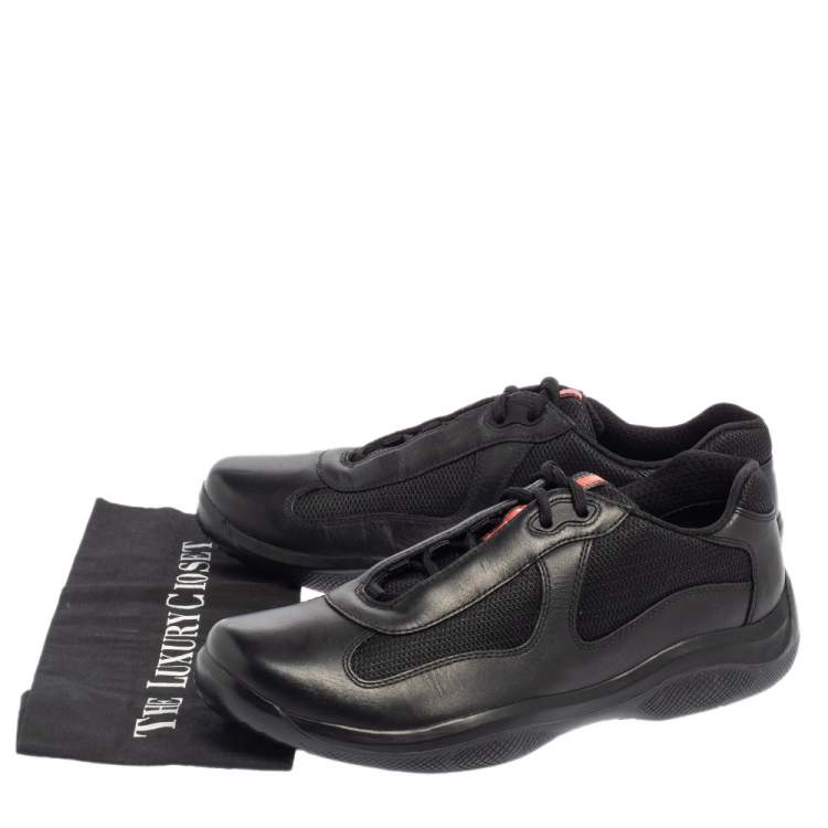 Pre Owned Prada Sport Black Leather And Mesh Lace Up Sneakers Size 43.5
