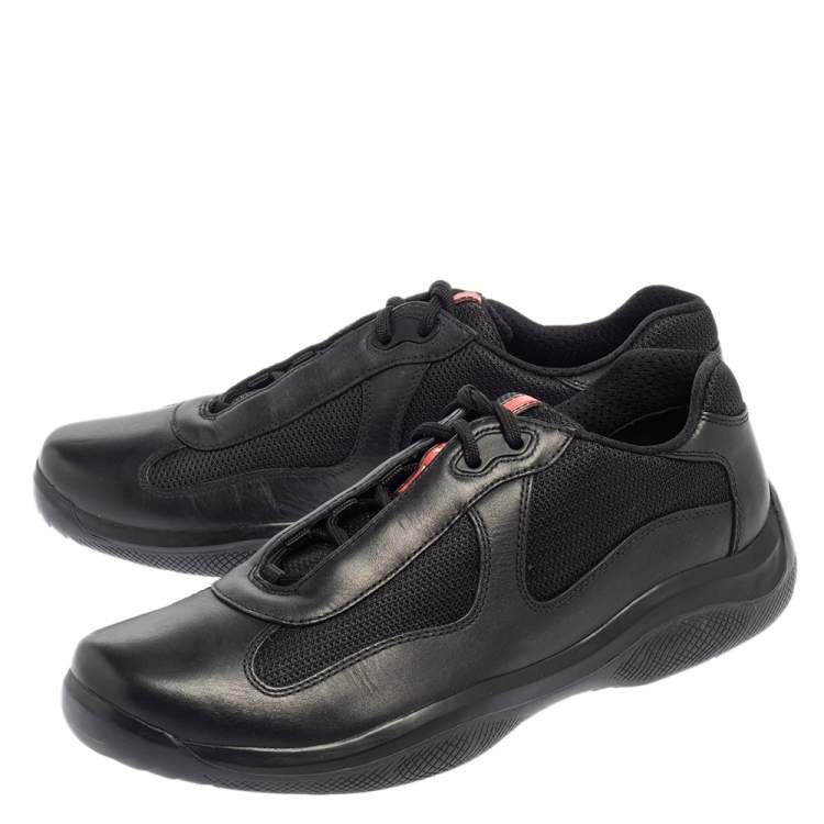 Pre Owned Prada Sport Black Leather And Mesh Lace Up Sneakers Size 43.5
