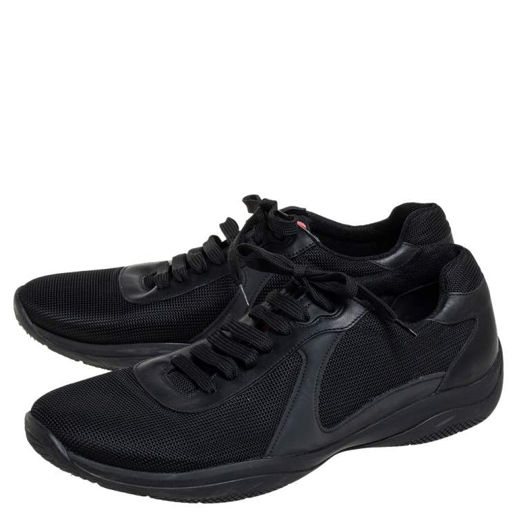 Pre Owned Prada Sport Black Mesh And Leather Low Top Sneakers Size 44