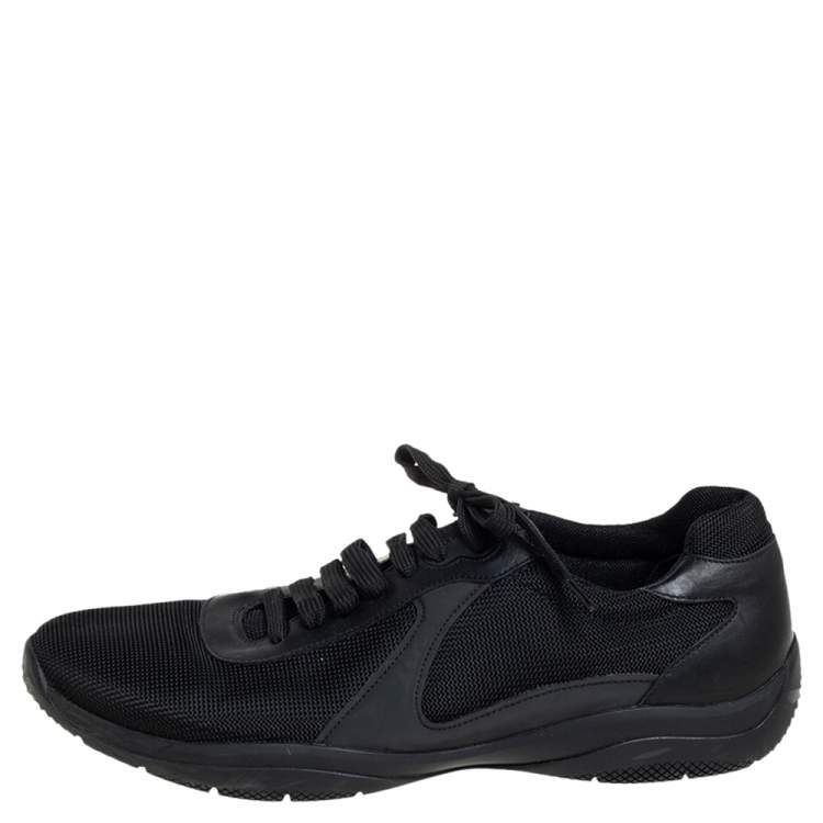 Pre Owned Prada Sport Black Mesh And Leather Low Top Sneakers Size 44