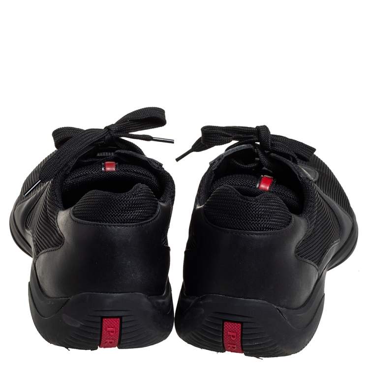 Pre Owned Prada Sport Black Mesh And Leather Low Top Sneakers Size 44