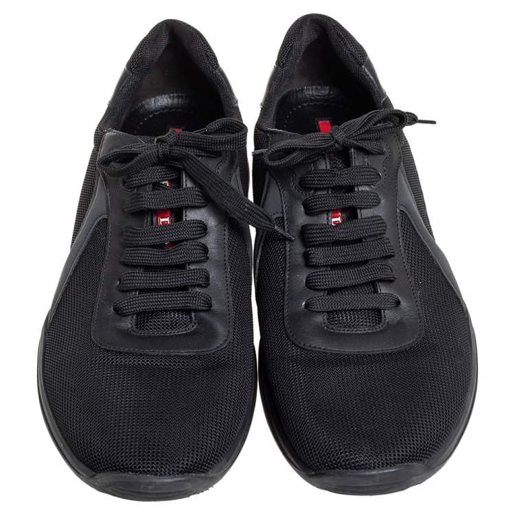 Pre Owned Prada Sport Black Mesh And Leather Low Top Sneakers Size 44