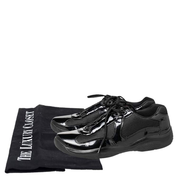 Pre Owned Prada Sport Black Patent Leather And Mesh Low Top Sneakers Size 43