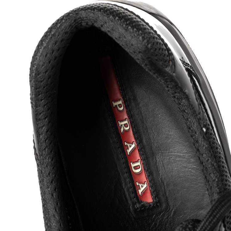 Pre Owned Prada Sport Black Patent Leather And Mesh Low Top Sneakers Size 43