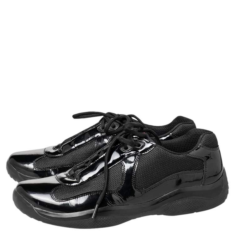 Pre Owned Prada Sport Black Patent Leather And Mesh Low Top Sneakers Size 43