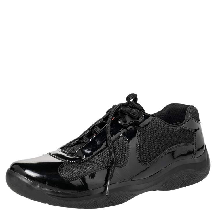 Prada Sport Black Patent Leather And Mesh Low Top Sneakers Size 43 ...