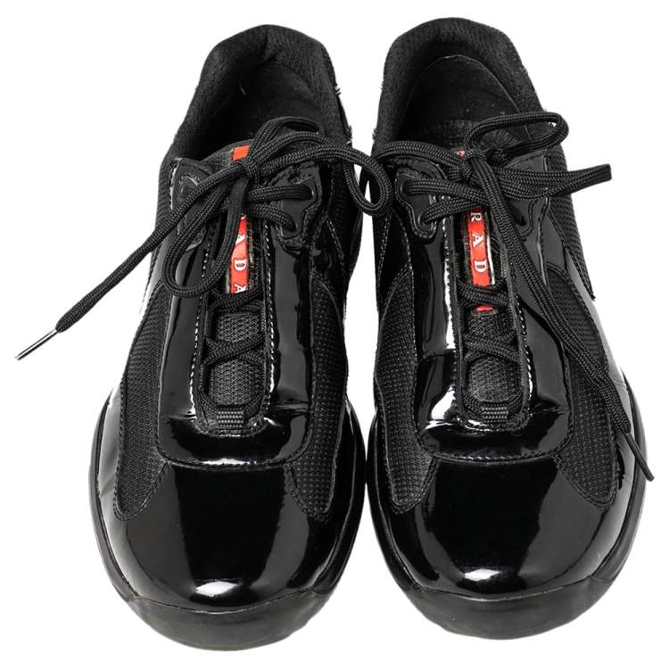 Pre Owned Prada Sport Black Patent Leather And Mesh Low Top Sneakers Size 43