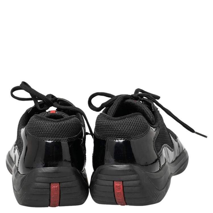 Pre Owned Prada Sport Black Patent Leather And Mesh Low Top Sneakers Size 43