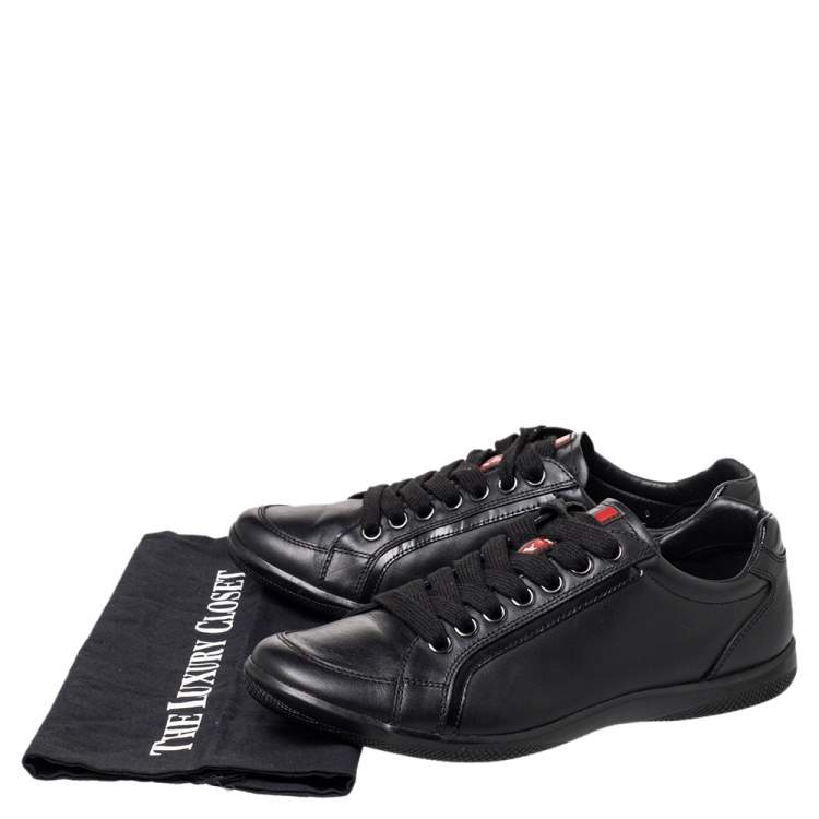 Pre Owned Prada Sport Black Leather Low Top Sneakers Size 40