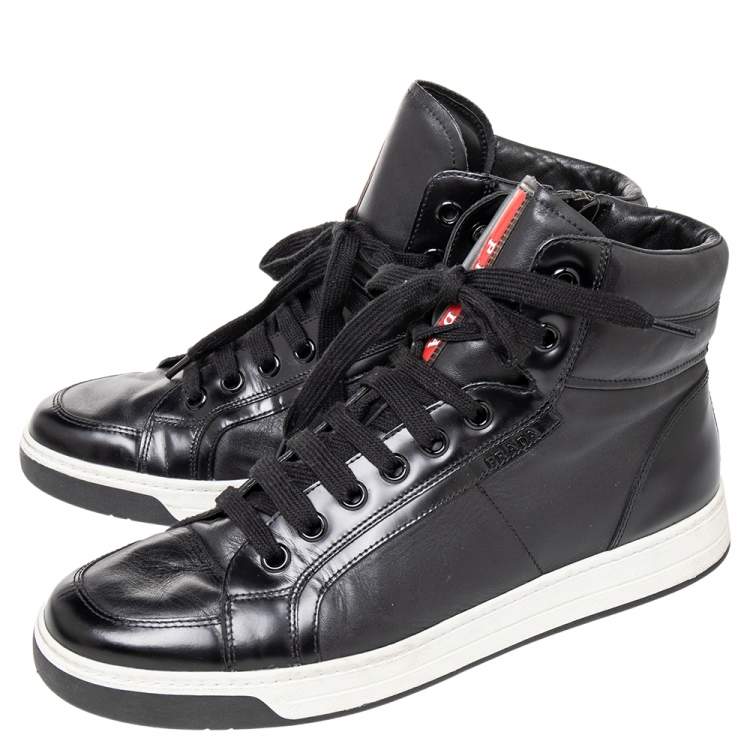 Pre Owned Prada Sport Black Leather High Top Sneakers Size 42