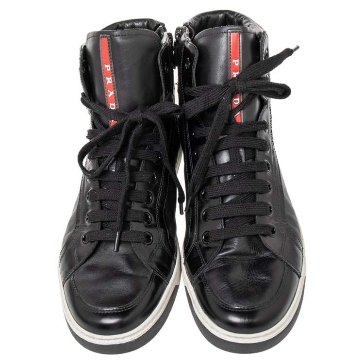 Pre Owned Prada Sport Black Leather High Top Sneakers Size 42