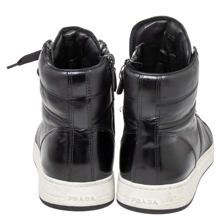 Pre Owned Prada Sport Black Leather High Top Sneakers Size 42