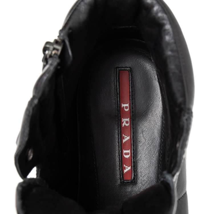 Pre Owned Prada Sport Black Leather High Top Sneakers Size 42