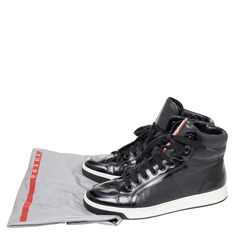 Pre Owned Prada Sport Black Leather High Top Sneakers Size 42