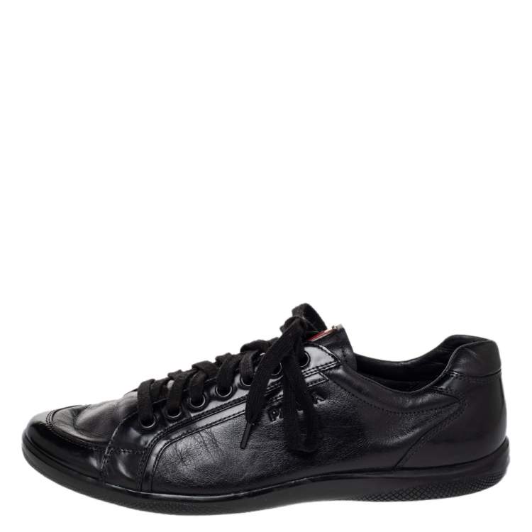 Pre Owned Prada Sport Black Leather Low Top Sneakers Size 44