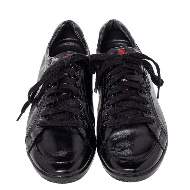Pre Owned Prada Sport Black Leather Low Top Sneakers Size 44