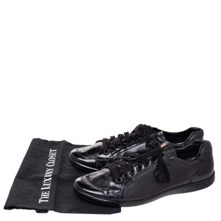 Pre Owned Prada Sport Black Leather Low Top Sneakers Size 44