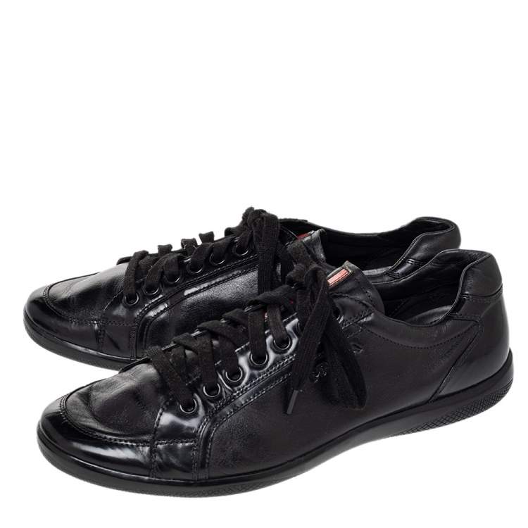 Pre Owned Prada Sport Black Leather Low Top Sneakers Size 44