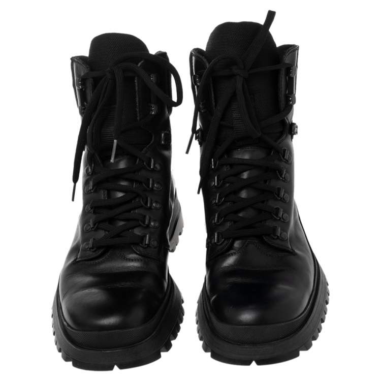 Pre Owned Prada Sport Black Leather Combat Boots Size 43.5