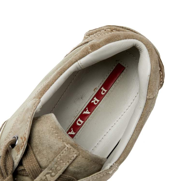 Pre Owned Prada Sport Grey Suede And Nylon Low Top Sneakers Size 43