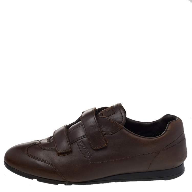 Pre Owned Prada Sport Brown Leather Double Velcro Low Top Sneakers Size 42