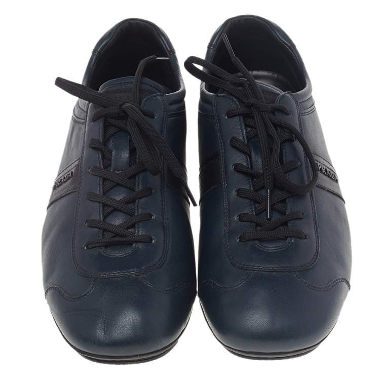 Pre Owned Prada Sport Blue Leather Low Top Sneakers Size 42.5