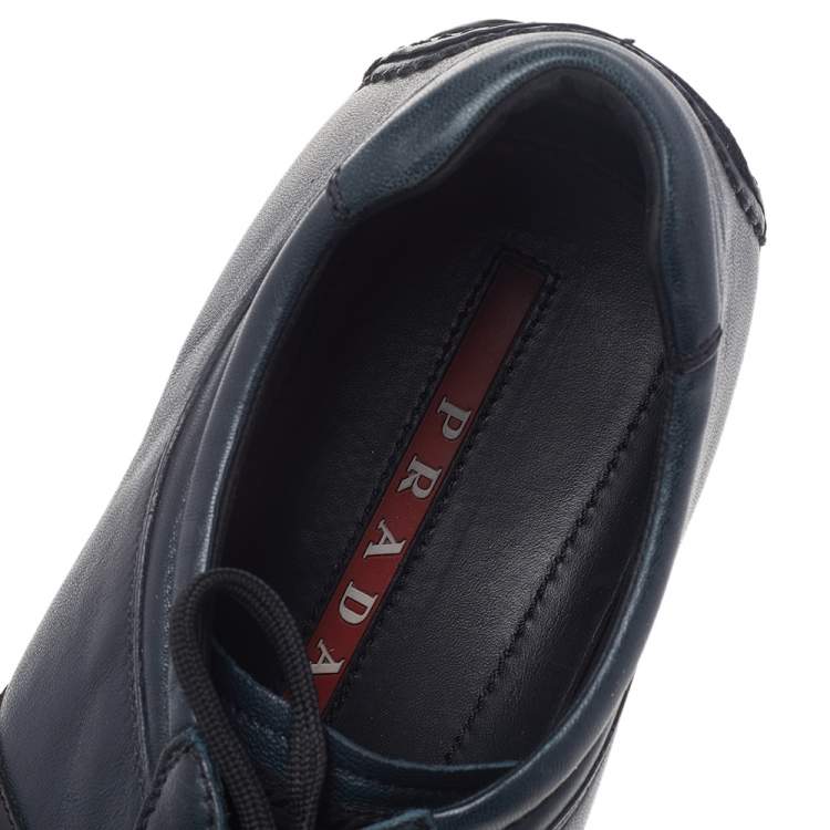 Pre Owned Prada Sport Blue Leather Low Top Sneakers Size 42.5