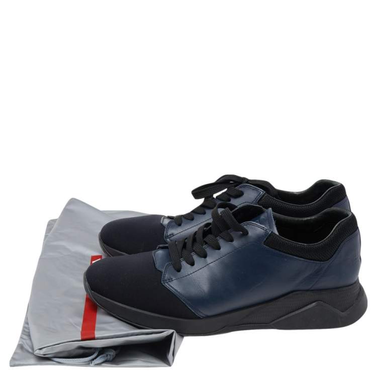 مملوكة مسبقًا Prada Sport Navy Blue Leather And Neoprene Low Top Sneakers Size 43 