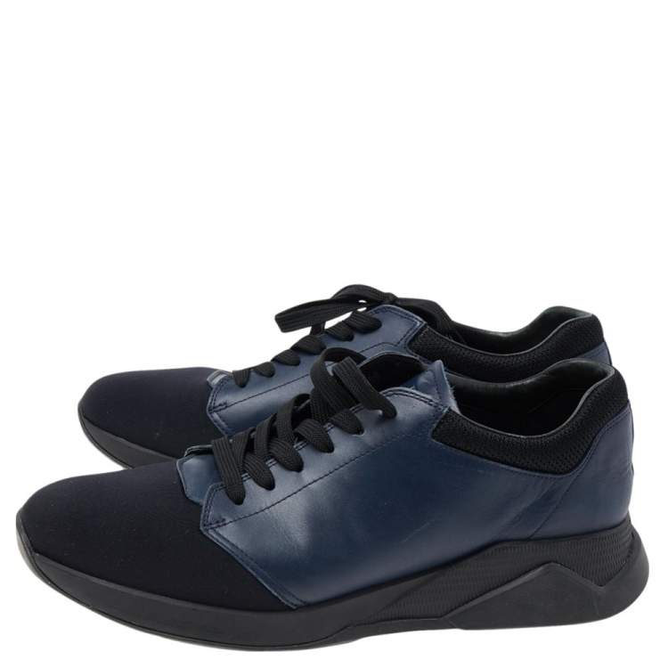 مملوكة مسبقًا Prada Sport Navy Blue Leather And Neoprene Low Top Sneakers Size 43 